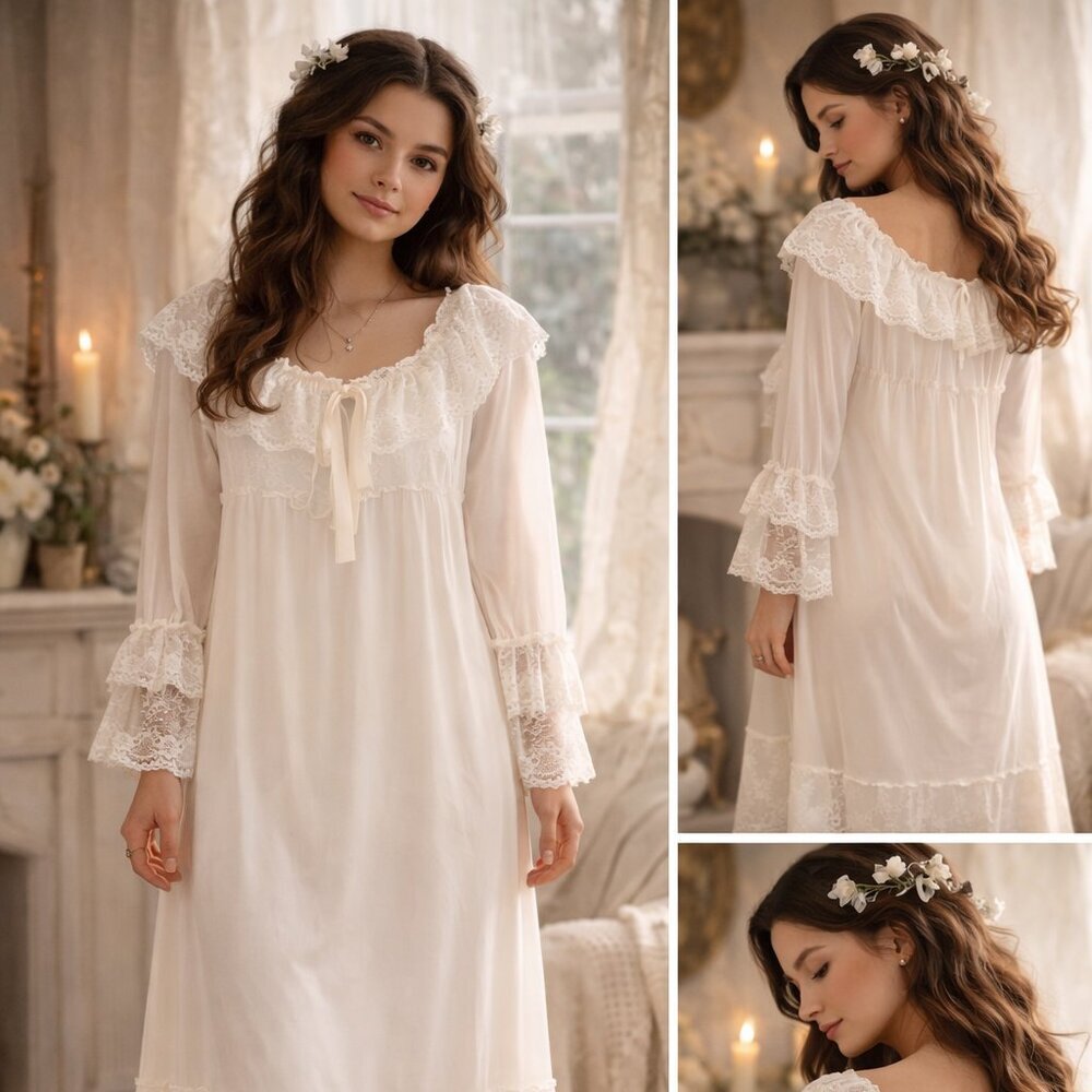 Palace Home White Lace Regency Nightgown S Bridgerton Romantic Cottagecore - Picture 10 of 11